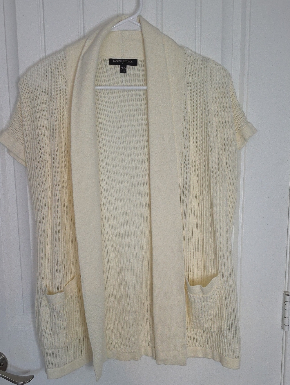 Banana Republic Cream Open-Front Short-Sleeve Cardigan